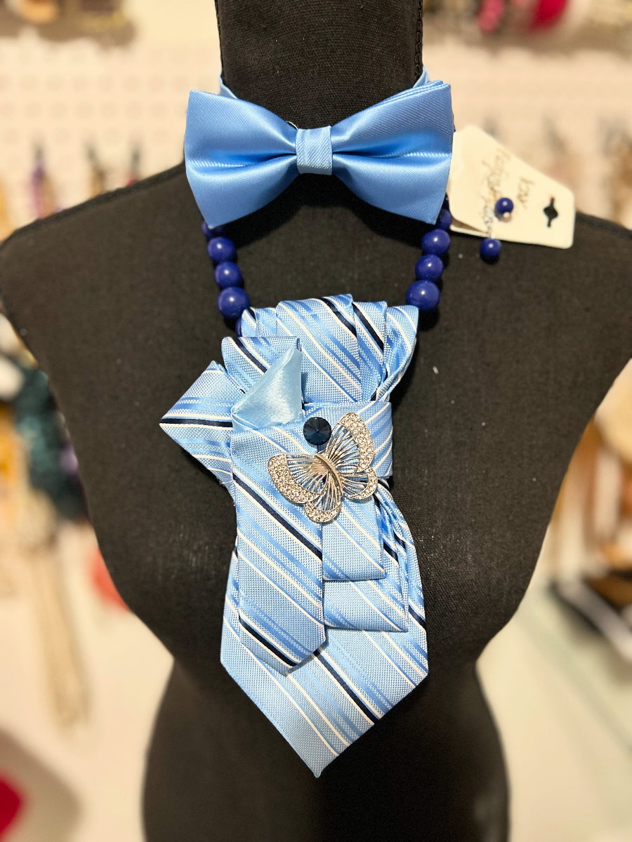 Sky blue Tie Necklace & Bow Tie.