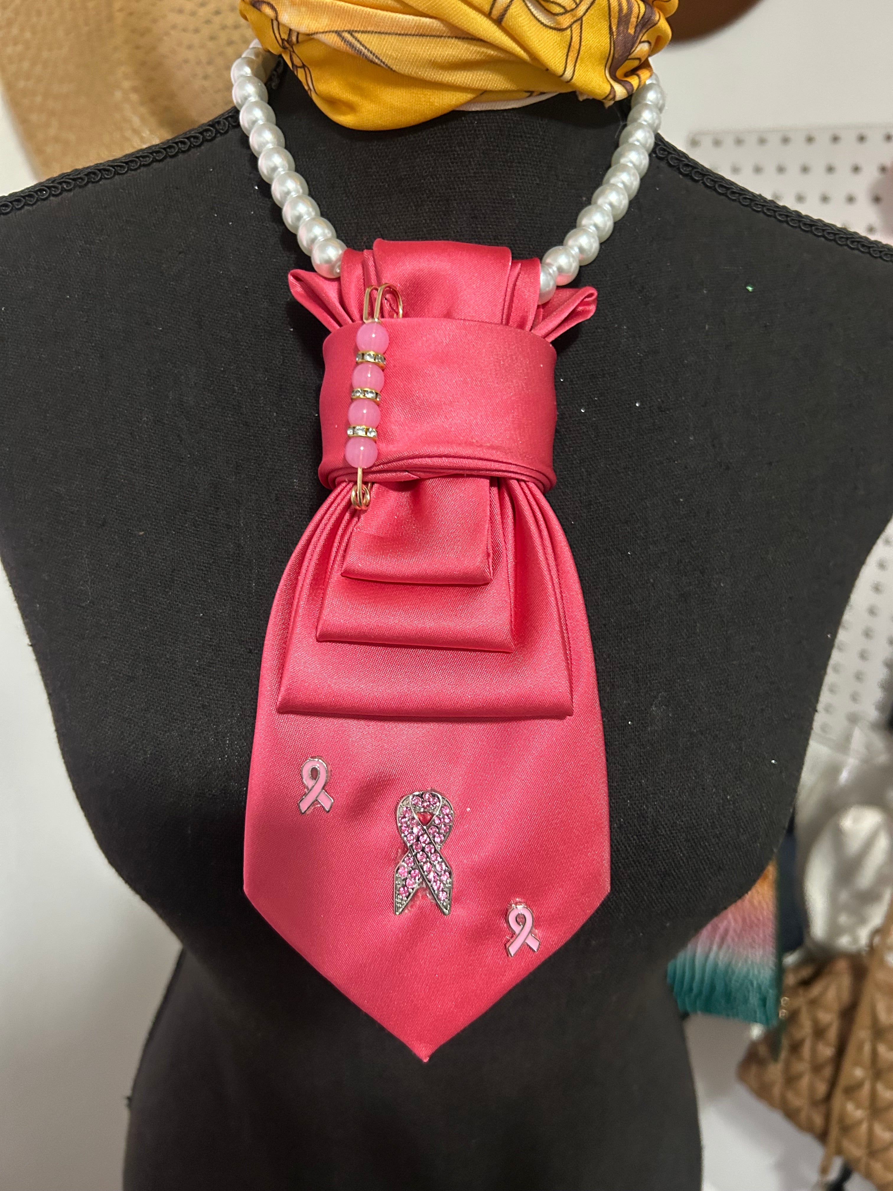 Breast Cancer Tie Necklace