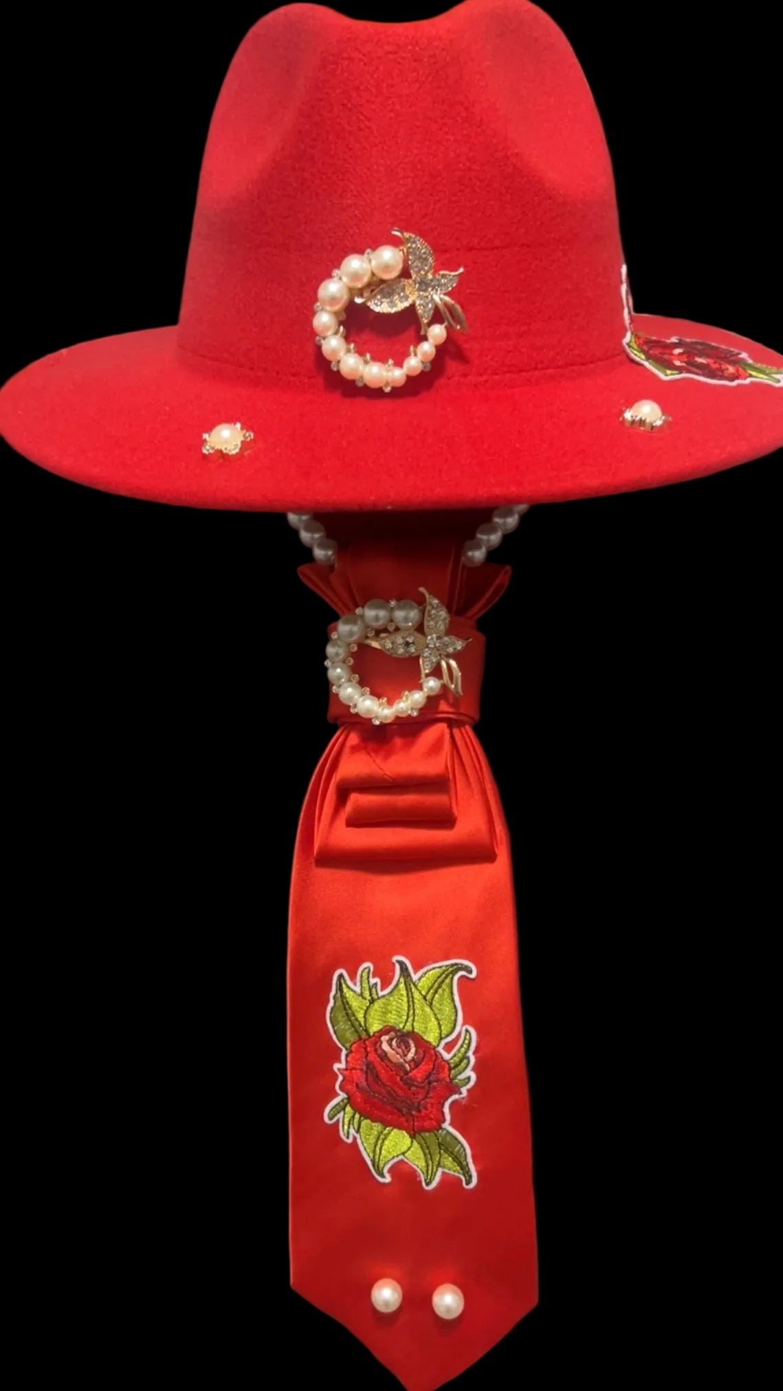 Red Fedora & Red Tie Necklace